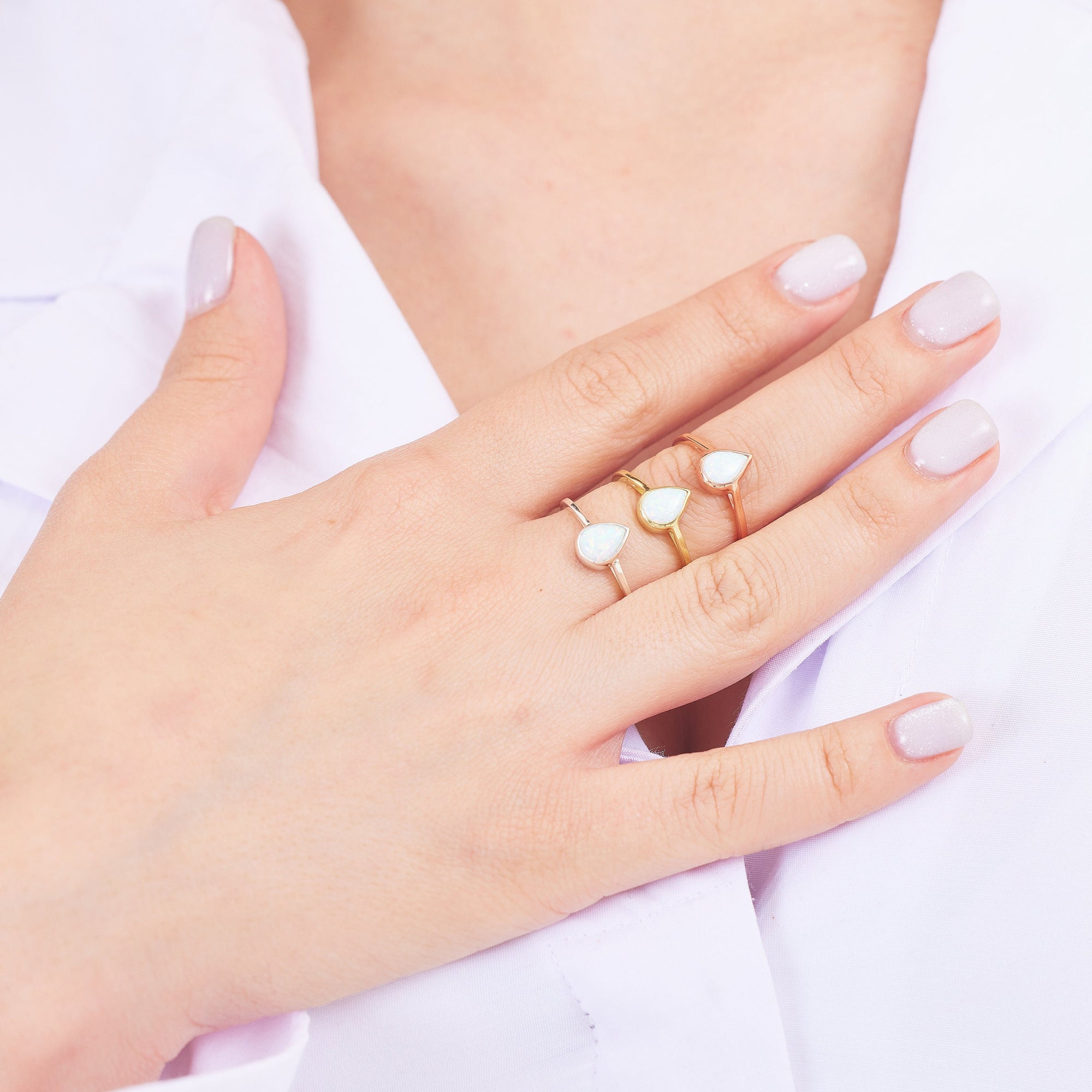 Real Opal Teardrop Rings 