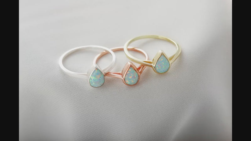 Real Opal Teardrop Rings in 14K Gold, Comfort Fit Dainty Ring with Opal Stone in Yellow Gold Rings by NecklaceDreamWorld, Daily Wear Gifts