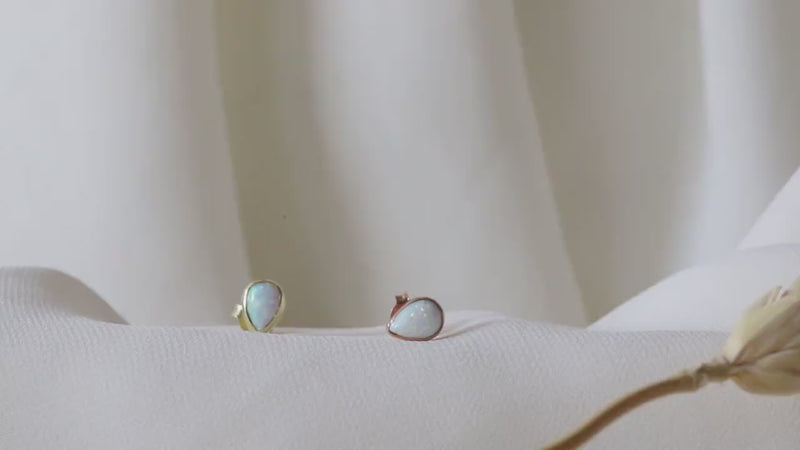 14k Gold Real Opal Teardrop Wedding Stud Earrings, Dainty Real White Opal Earrings • Perfect Minimalist Earrings Gifts by NecklaceDreamWorld