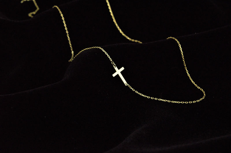 14K Solid Gold Cross Necklace for Women | Sideways Cross Necklace | Tiny Cross Necklaces Solid Gold | Dainty Cross Necklace in Gold