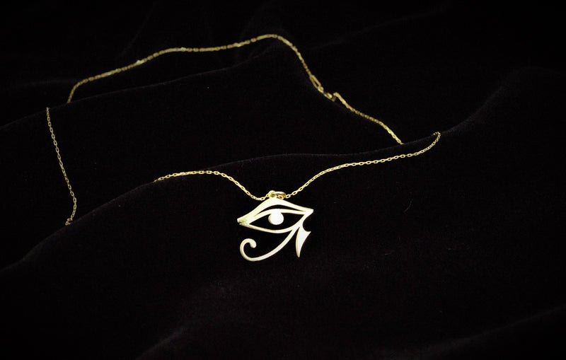 14K Solid Gold Handmade Eye Of Horus Necklace, Ra Eye Necklace, Spiritual Necklace, Gift for Mom, Protection Jewelry, Wadjet, Udjat