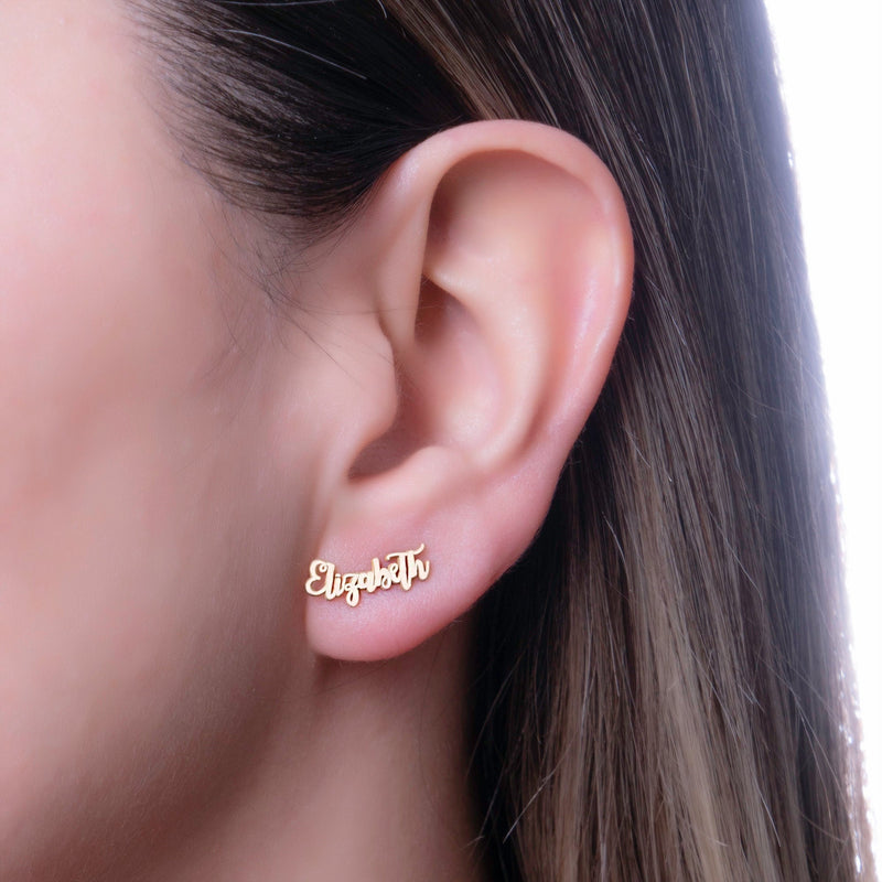 Handmade 14K Solid Real Gold Studs Name Earrings, Personalized Dainty Jewelry by NecklaceDreamWorld