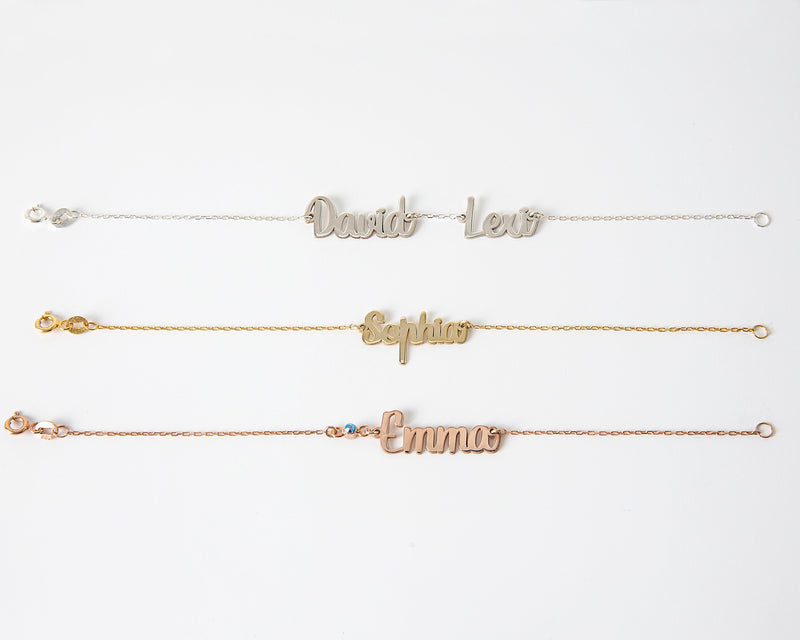 Custom Friendship Bracelet • Gold Name Bracelet with Birthstone • Personalized Couple Bracelet • Mothers Day Gift