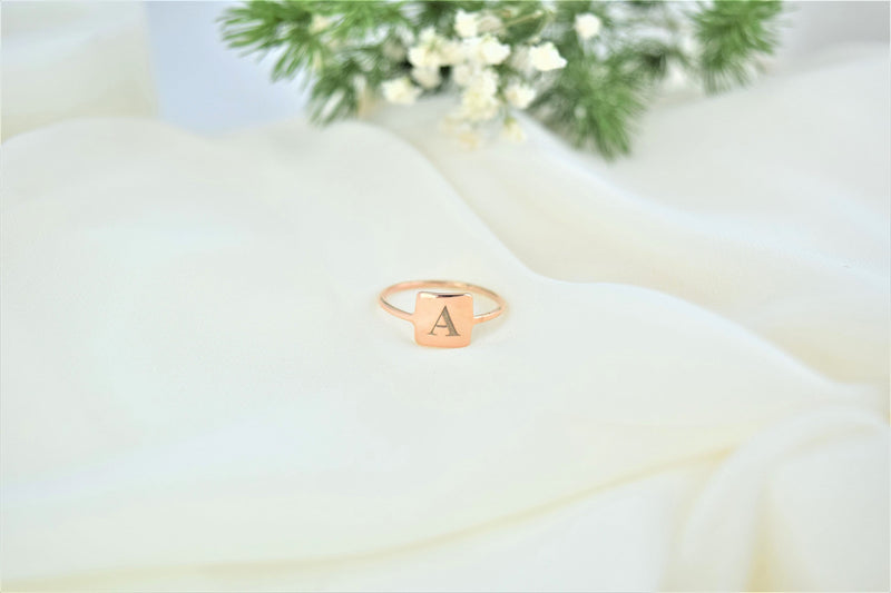 Square Initial Ring • Fidget Ring • Custom Letter Ring • Dainty Signet Promise Ring • Girlfriend Gift