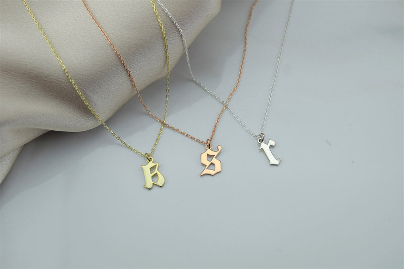 Dainty Old English Initial Necklace • Personalized Letter Necklace • Gothic Style Necklace for Her • Custom Old English Necklace