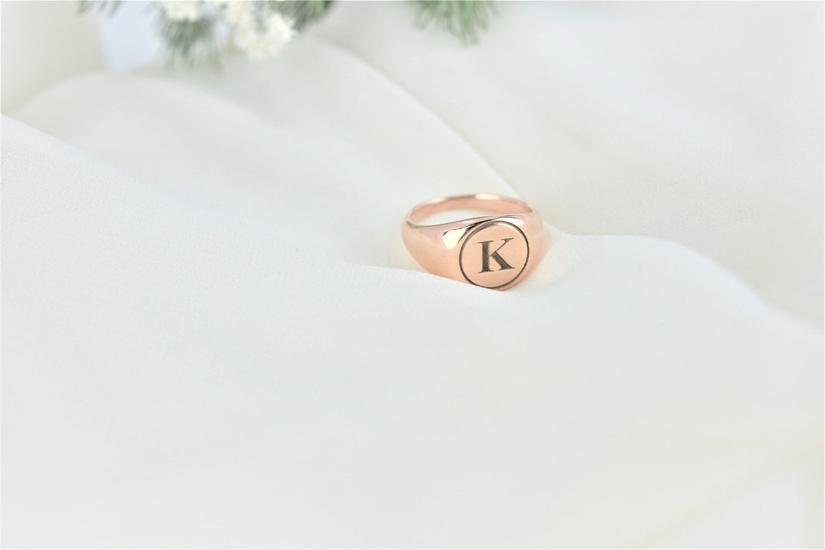 Personalized Women Signet Ring, Initial Engraved Ring in Sterling Silver, Gold and Rose Gold • Perfect Delicate Handmade Jewelry Gifts
