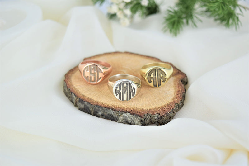 Signet Ring for Men and Women, Gold, Silver and Rose Gold Monogram Jewelry • Perfect Gifts for Her and Him