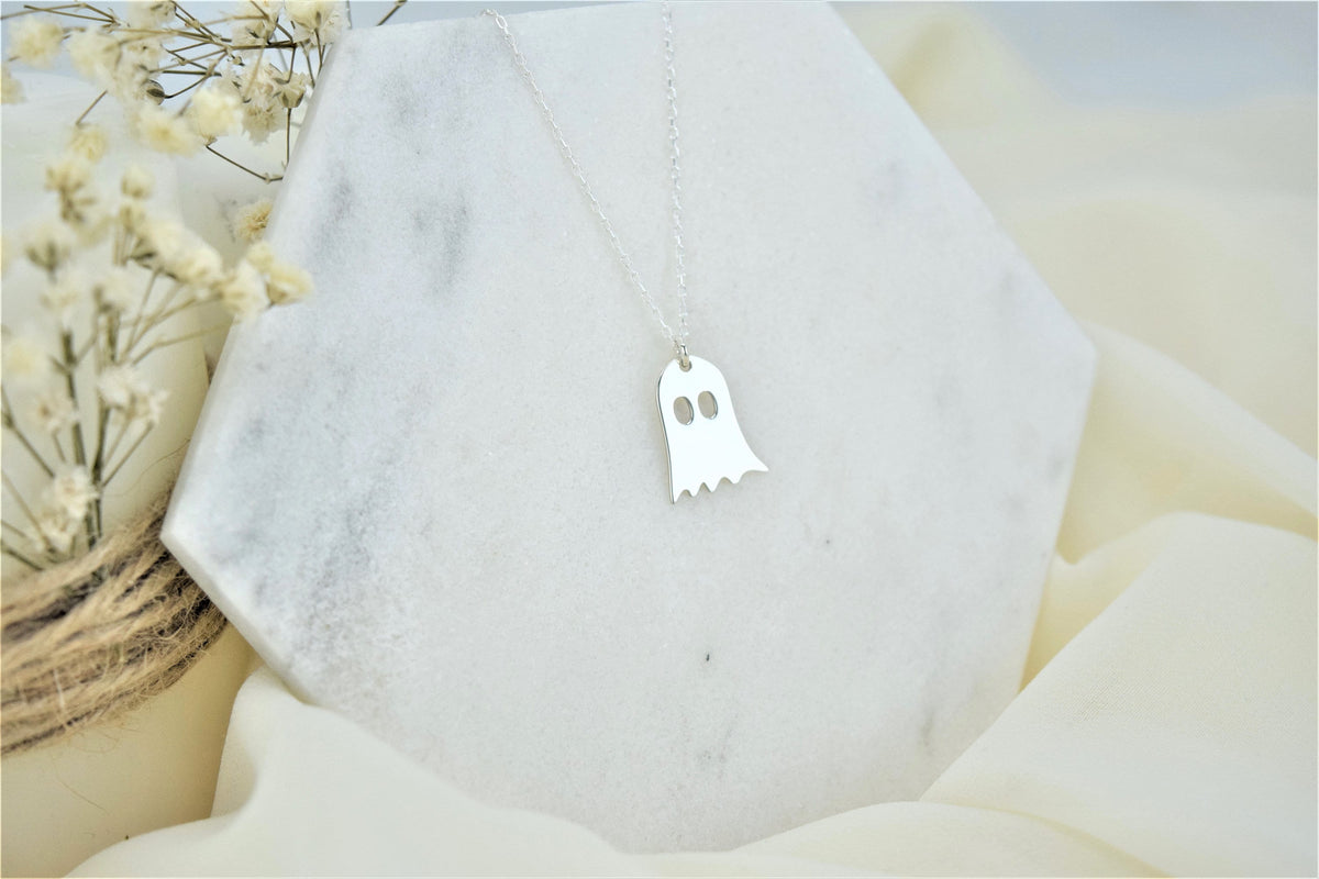 Sterling Silver Tiny Ghost Necklace • Halloween Ghost Necklace • Kids Necklace • Cute Spooky Boo Emoji • Halloween Gift • Gift for Her