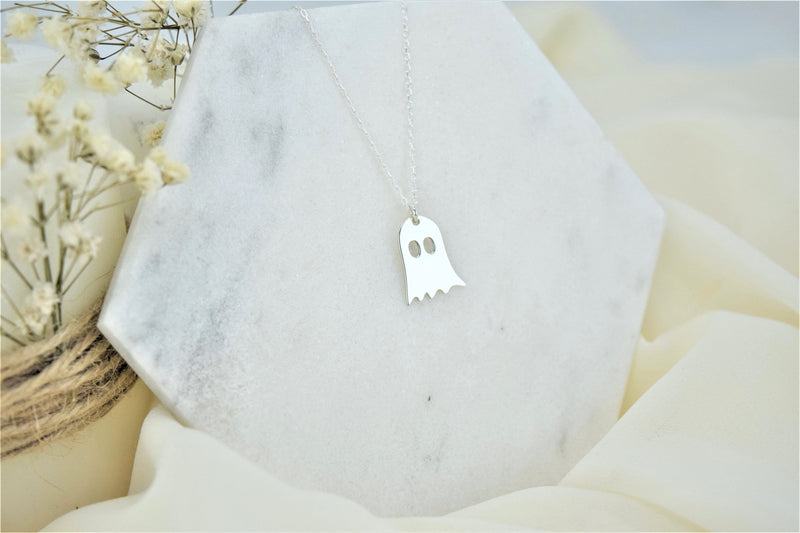 14K Solid (Real) Gold Tiny Ghost Necklace, Spooky Cute Boo Emoji • Halloween Gifts for Her and Him