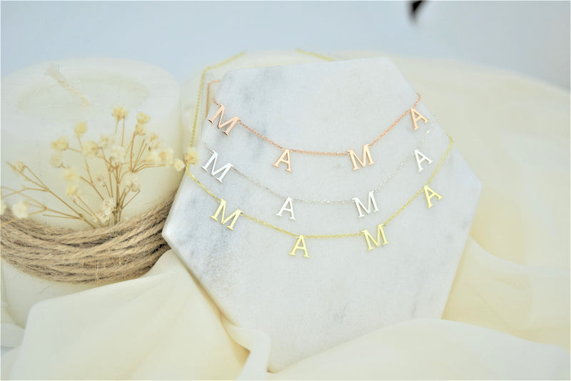 New Mom Gifts Permanent Waterproof MAMA Dainty Letter Necklace, Mother Initials MAMA Jewelry • Handmade Gold Ready to Ship Gifts for Her