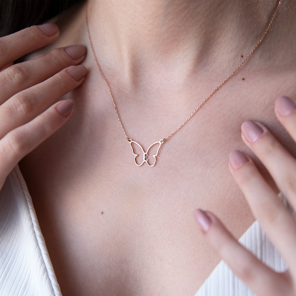 Personalized Butterfly Necklace • Initial Handmade Butterfly Jewelry with Birthstone • Silver, Gold, Rose Gold