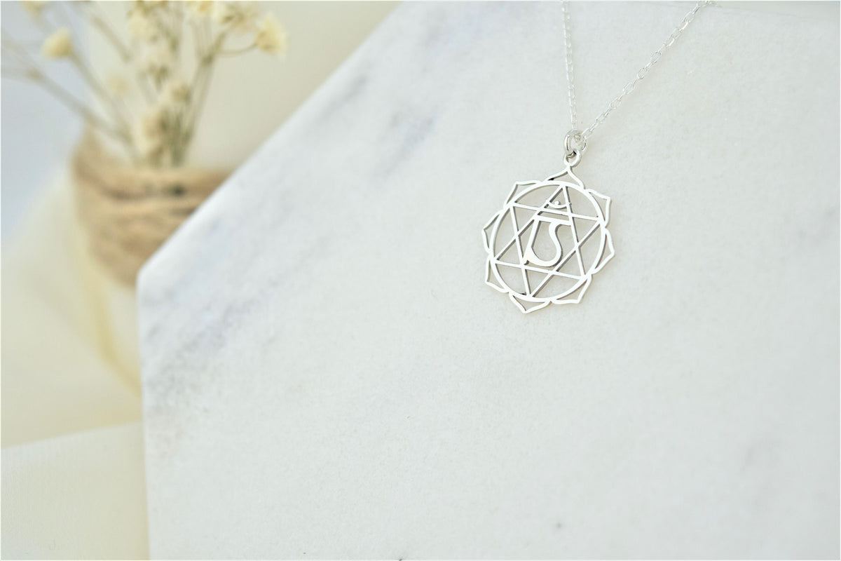 Heart Chakra Necklace, Anahata Yoga Jewelry • Handmade Hindu Wedding Gift • 925 Sterling Silver Seven Chakras Symbols by NecklaceDreamWorld