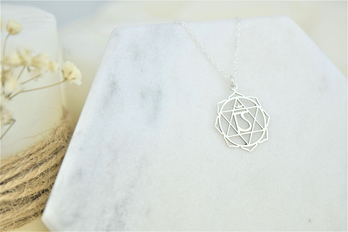 Heart Chakra Necklace, Anahata Yoga Jewelry • Handmade Hindu Wedding Gift • 925 Sterling Silver Seven Chakras Symbols by NecklaceDreamWorld