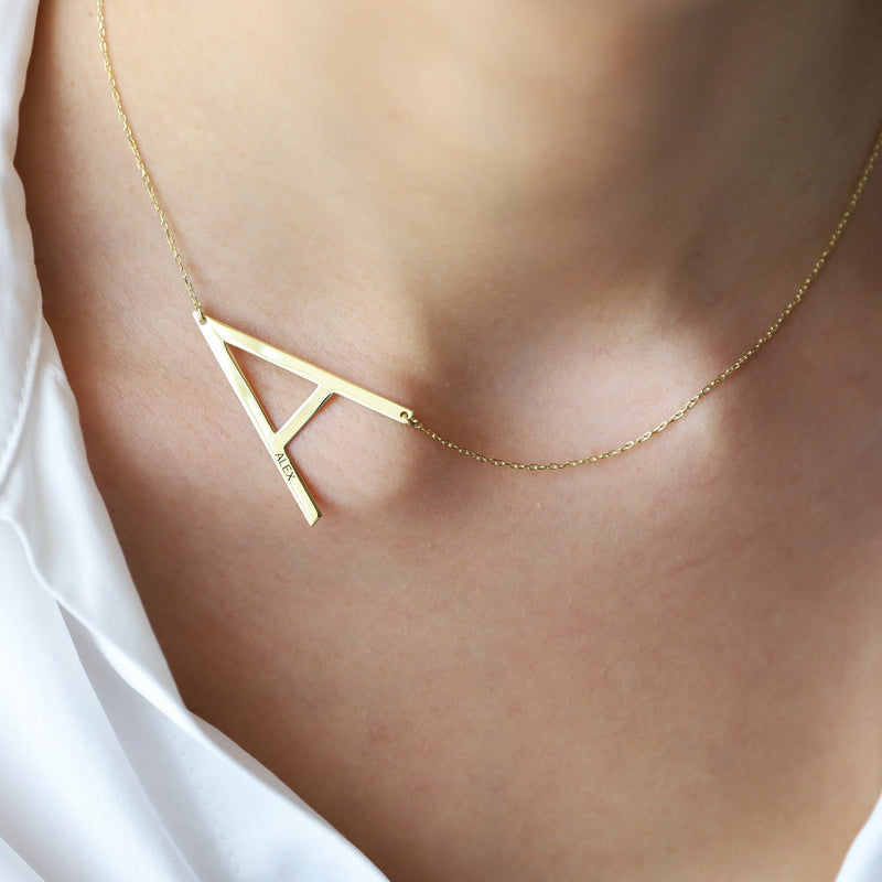 Custom Dainty Big Initial Necklace, Sideways Huge Letter Necklace Gold • Monogram Necklace Sterling Silver, Perfect Gifts Jewelry