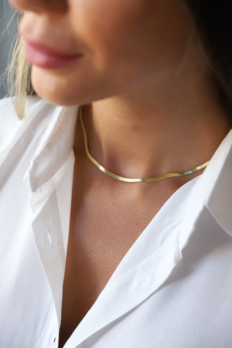 Dainty Herringbone Necklace Gold, Snake Layered Choker 925 Sterling Silver, Gold and Rose Gold Chain Jewelry, Birthday Gifts for Her