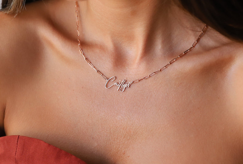 Link Chain Name Necklace Gold Personalized, Handmade Silver Dainty Name Jewelry by NecklaceDreamWorld