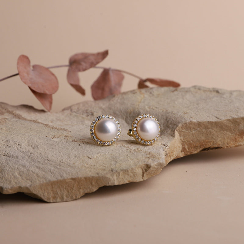 Pave Earrings Studs, Pearl Earrings Silver, Pave Diamond Earrings, Cubic Zirconia Earrings Wedding White Pearl Earrings, Bridesmaid Earrings