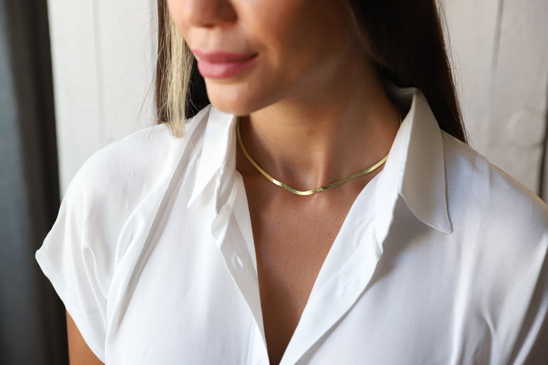 Dainty Herringbone Necklace Gold, Snake Layered Choker 925 Sterling Silver, Gold and Rose Gold Chain Jewelry, Birthday Gifts for Her