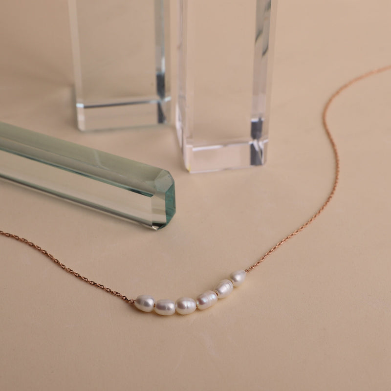 Tiny Pearl Necklace, Bridesmaids Gifts, Pearl Choker Necklace • Bridal Shower Gift • Dainty Minimalist 6 Oval Pearls Freshwater Jewelry