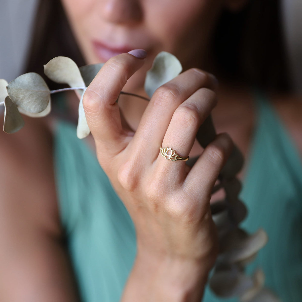 Cute Lotus Flower Engagement Gold Ring • Spiritual Ring Sterling Silver • Gifts for Her