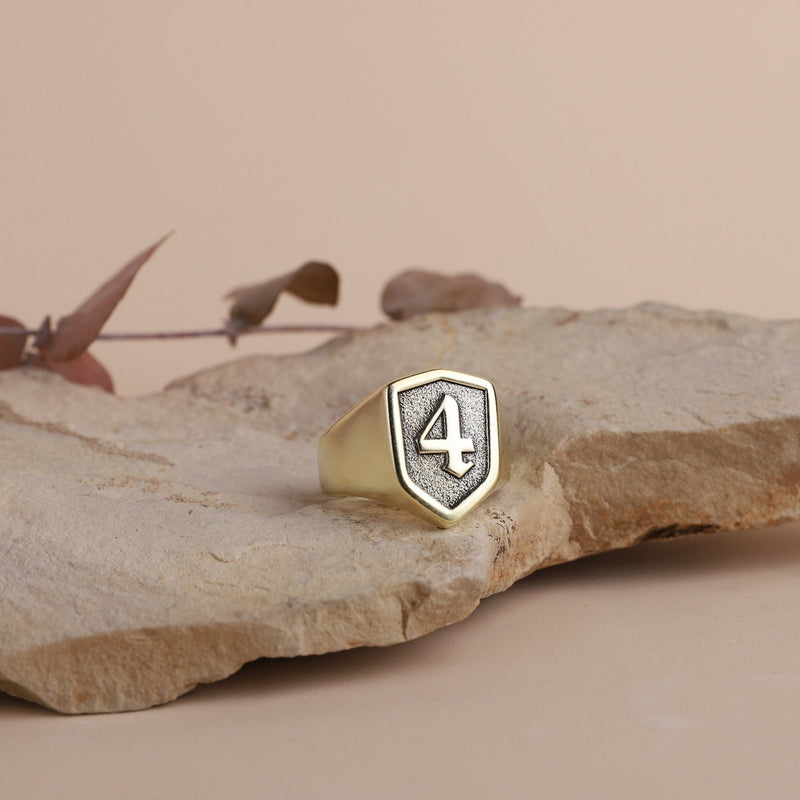 Men Signet Rings, Initial, Letter, Number Handmade Shield Jewelry • Personalized Sterling Silver, Gold And Rose Gold Gifts for Him