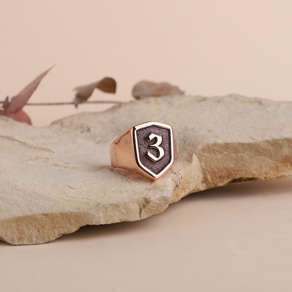 Men Signet Rings, Initial, Letter, Number Handmade Shield Jewelry • Personalized Sterling Silver, Gold And Rose Gold Gifts for Him