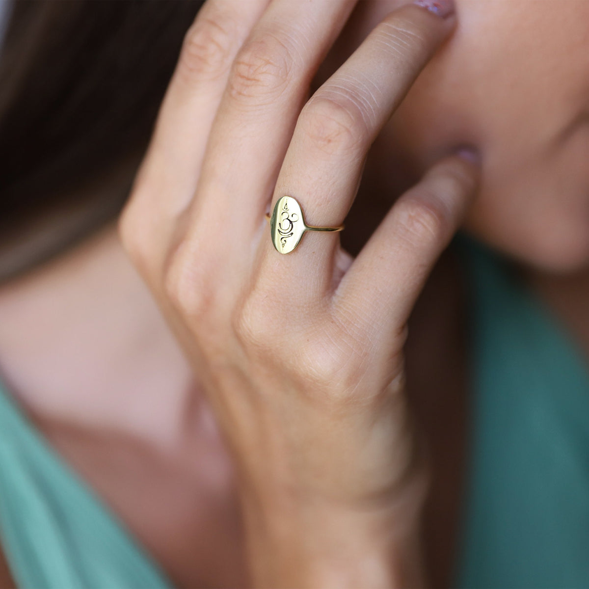 Cute Yoga Symbol Breathe Ring Gold, Sterling Silver Ohm Ring • Dainty Spiritual Ring • Gifts for Her