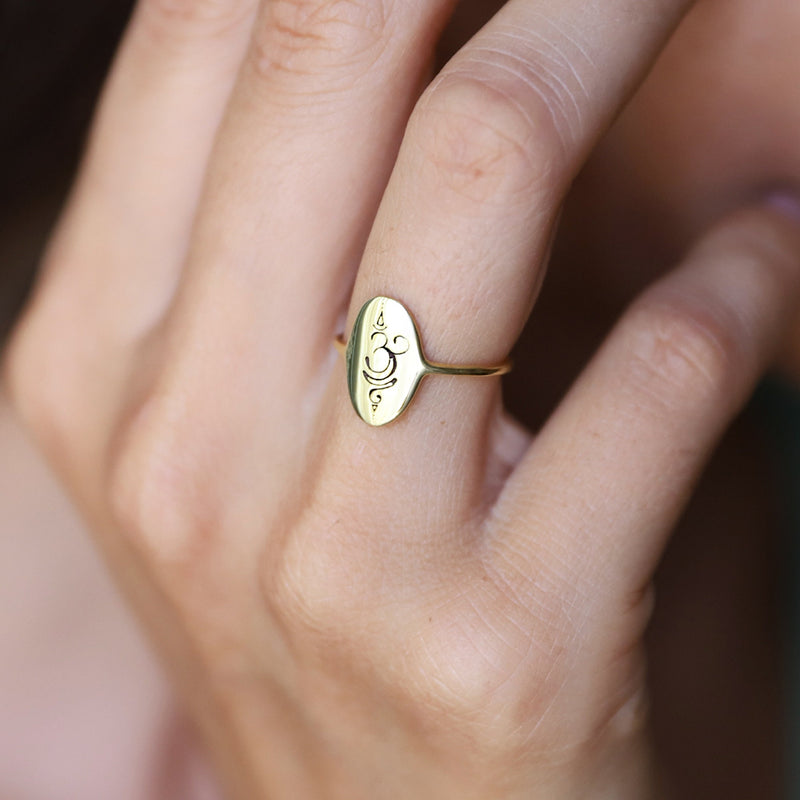 Cute Yoga Symbol Breathe Ring Gold, Sterling Silver Ohm Ring • Dainty Spiritual Ring • Gifts for Her