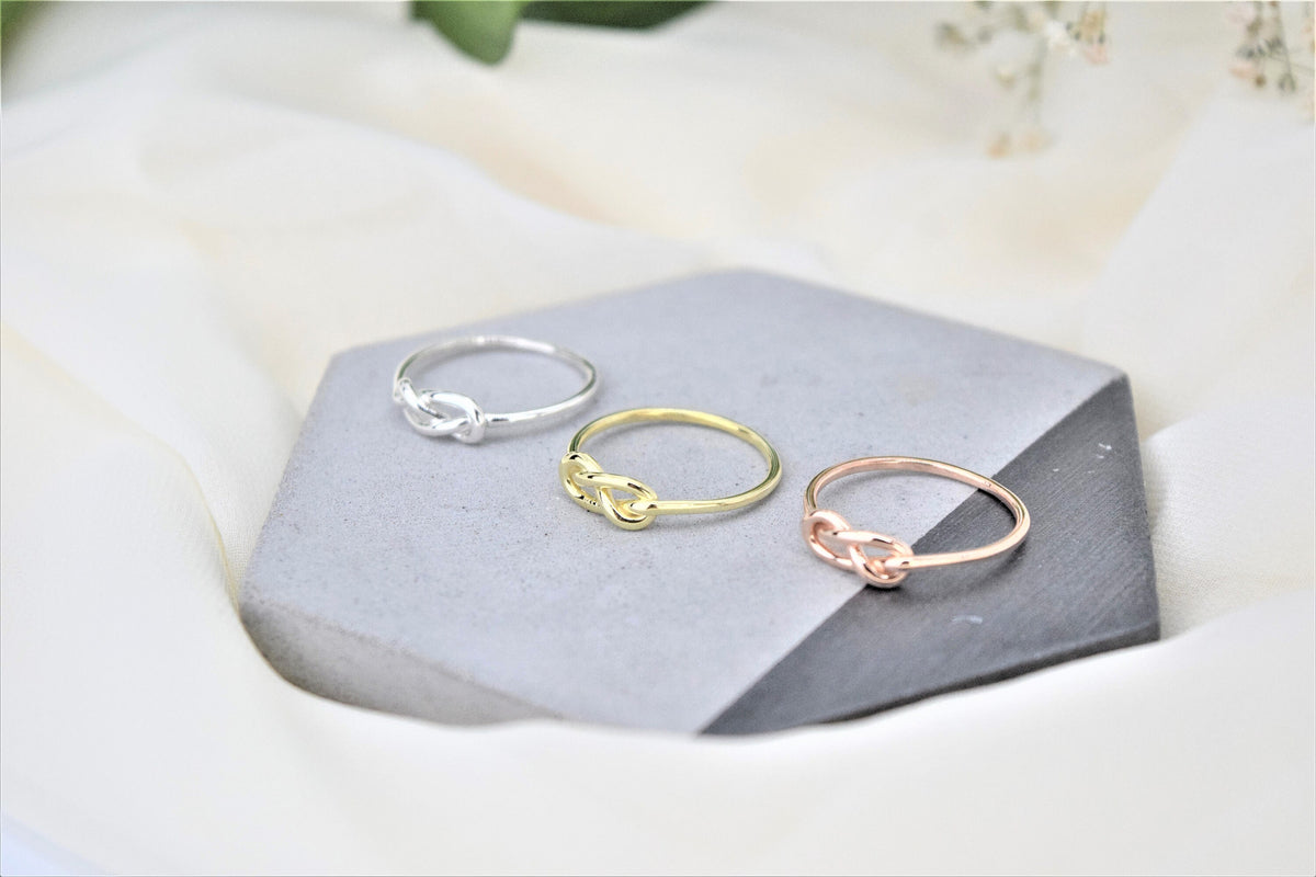Cute Infinity Gold Engagement Rings for Women | Dainty Modern Infinity Knot Ring Sterling Silver Rings by NecklaceDreamWorld