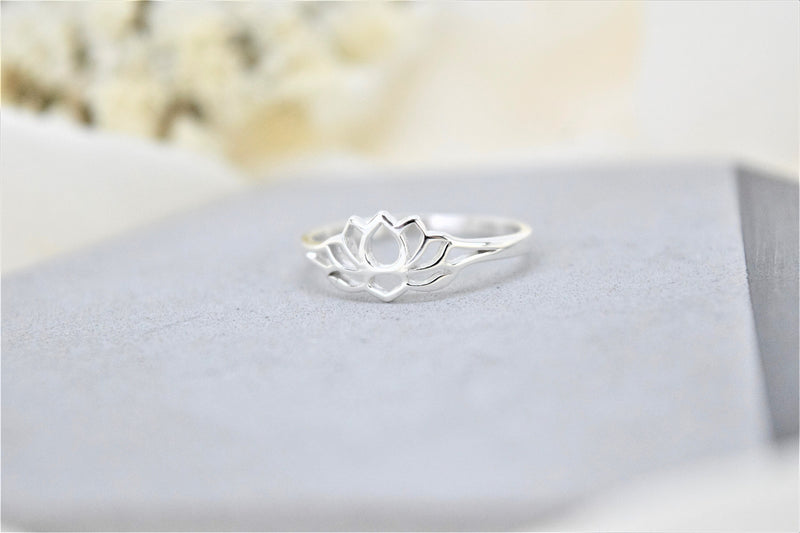 Cute Lotus Flower Engagement Gold Ring • Spiritual Ring Sterling Silver • Gifts for Her