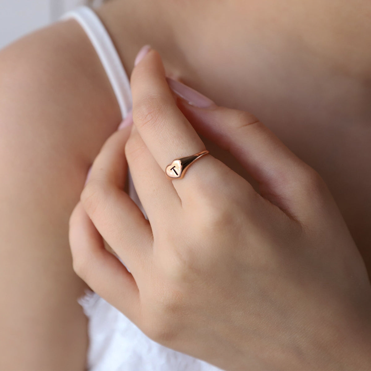 Custom Cute Gold Initial Heart Ring • Silver Personalized Engraved Tiny Letter Ring • Stackable Rose Gold Jewelry • Gift for Her