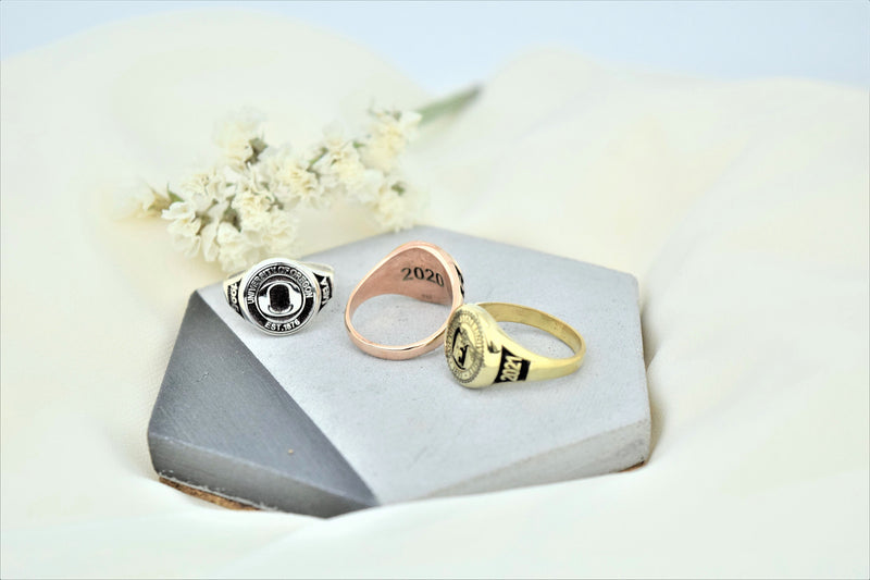 Custom College Class Signet Ring Engraved with Side Engraving, Sterling Silver School Ring • Graduation Gift • Personalized University Ring