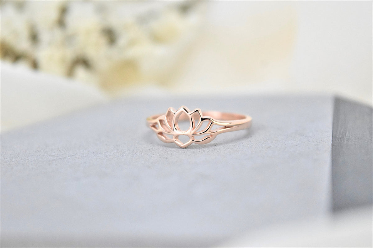 Cute Lotus Flower Engagement Gold Ring • Spiritual Ring Sterling Silver • Gifts for Her