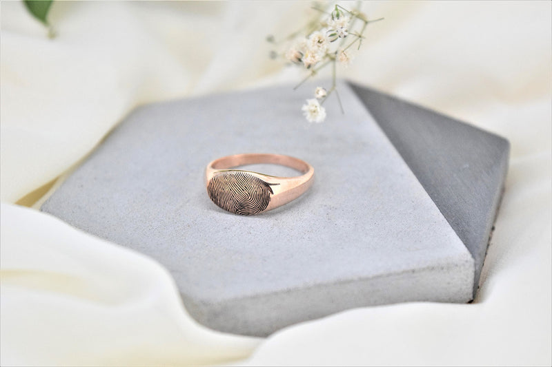 Custom Actual Fingerprint Engraved Signet Ring for Women and Men • Personalized Sterling Silver, Rose, Gold Jewelry • Dainty Memorial Gifts