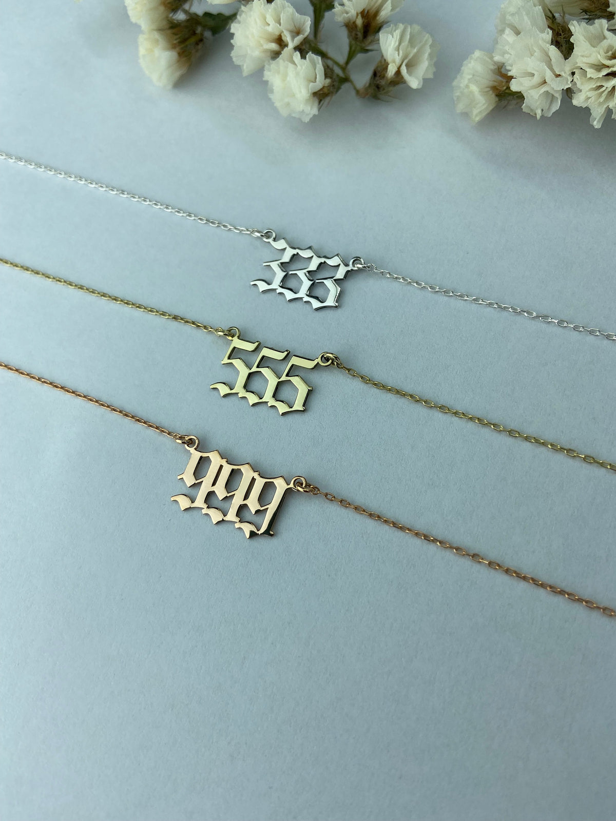 Dainty Sterling Silver Angel Number Necklace, Gold Lucky Number Necklace 111,222,333,444,555,666,777,888,999 | Tiny Birthday Gifts
