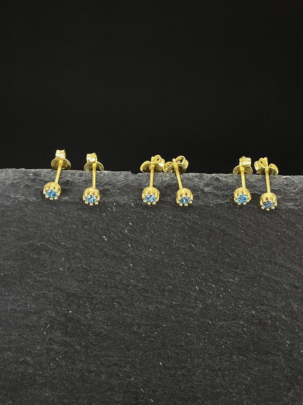 Waterproof CZ Diamonds Blue Topaz Earrings Birthstones Studs, Sterling Silver, Gold and Rose Gold • Minimalist Jewelry by NecklaceDreamWorld