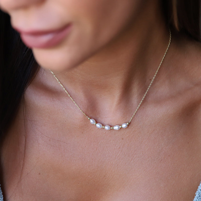 Cute Freshwater Beaded Pearl Necklace, Tiny Pearl Necklace Gold, Rose Gold and Sterling Silver • Dainty Bridesmaid Gifts, Anniversary Gifts