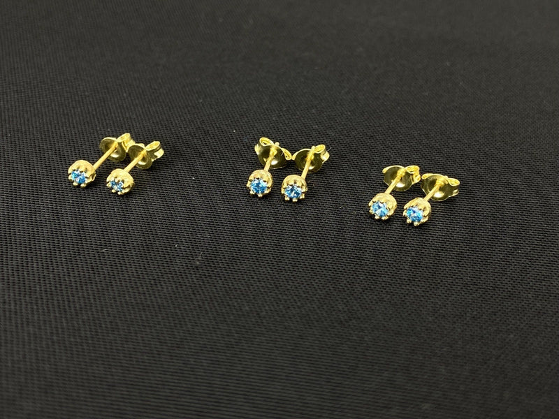 Waterproof CZ Diamonds Blue Topaz Earrings Birthstones Studs, Sterling Silver, Gold and Rose Gold • Minimalist Jewelry by NecklaceDreamWorld