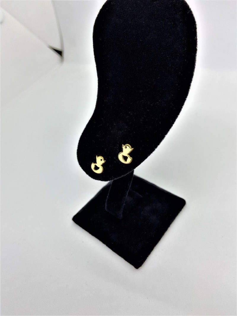 Cute Wood Duck Stud Earrings • Dainty Silver, Gold, Rose Earrings • Handmade Sterling Silver Duckling Minimalist Jewelry, Perfect Gifts