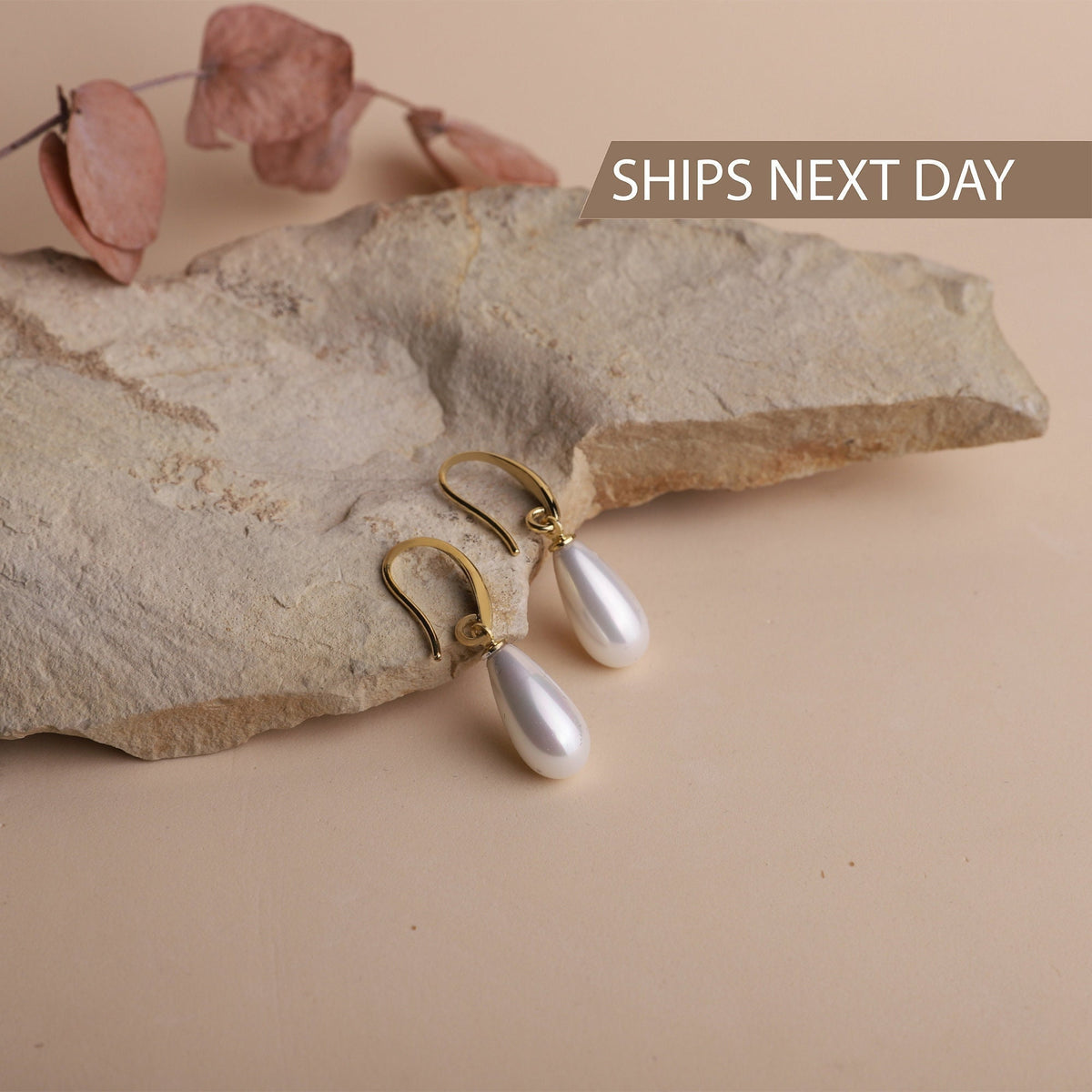 Drop Pearl Earrings, Mother of Pearl Earrings, Bridal Shower Gifts | Dainty Dangle Earrings by NecklaceDreamWorld