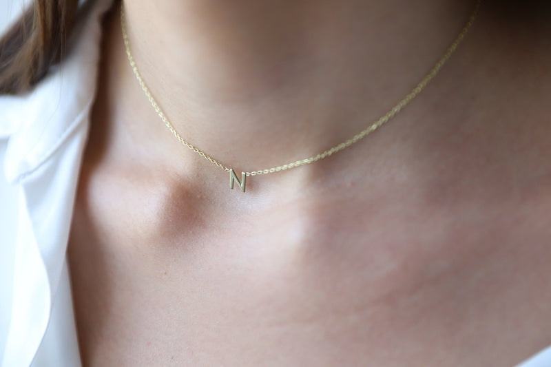 14K Solid Gold Choker Initial Necklace Personalized • Custom Letter Necklace for Women • Real Gold Dainty Birthday Gifts for Her