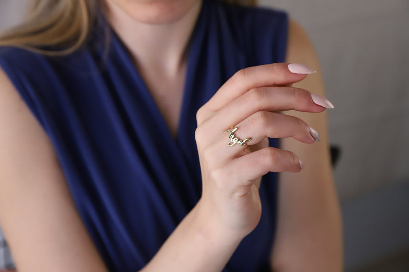 Personalized Cute Handwritten Name Gold Filled Ring, Custom Cursive Gold Name Ring • Script Sterling Silver Ring • Minimalist Ring