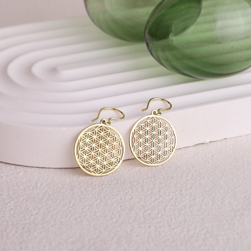 Sacred Geometry Dangle Earrings, Sterling Silver, Gold and Rose Gold Jewelry, Ships Next Day Flower of Life Earrings, Seed of Life Jewelry