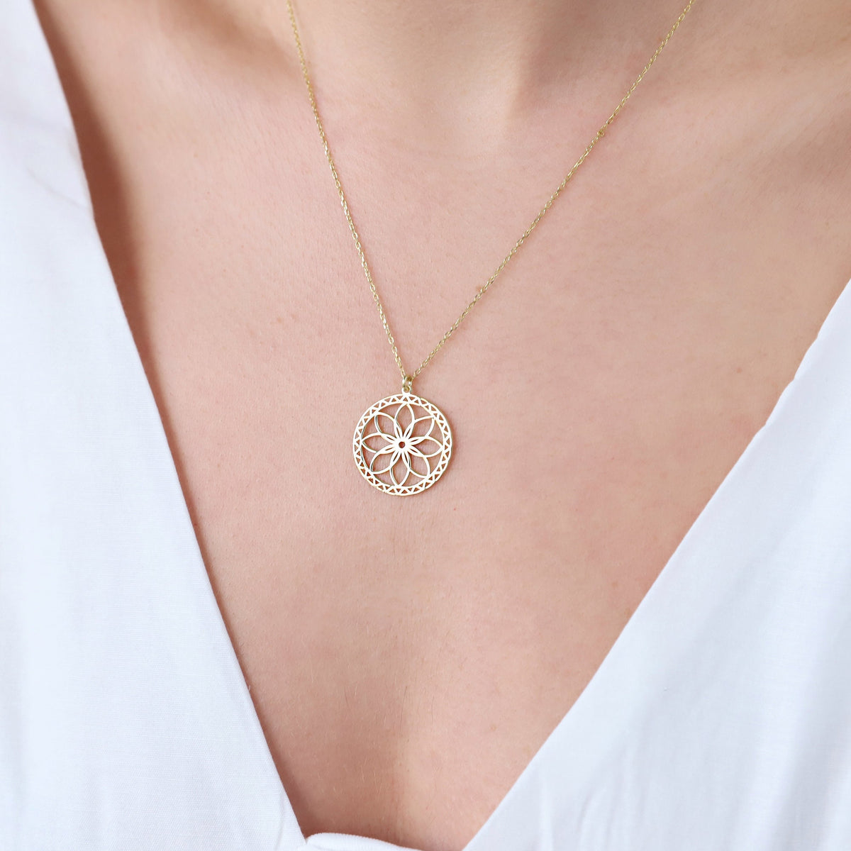 Ready to Ship Mandala Necklace Handmade • Sacred Geometry Flower Seed of Life Jewelry • Spiritual Yoga Necklace Sterling Silver, Rose, Gold