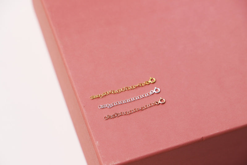 14K Gold Extensions, 925 Sterling Silver Adjustable Extender for Necklace or Bracelet, Removable 1 and 2 inch Chain Extender • Rose Gold