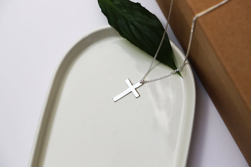 Pendant Cross Necklace Men with Curb Chain • Sterling Silver Cross Jewelry • Boyfriend Gift, Groomsmen Gift • Best Man Gift • Birthday Gifts