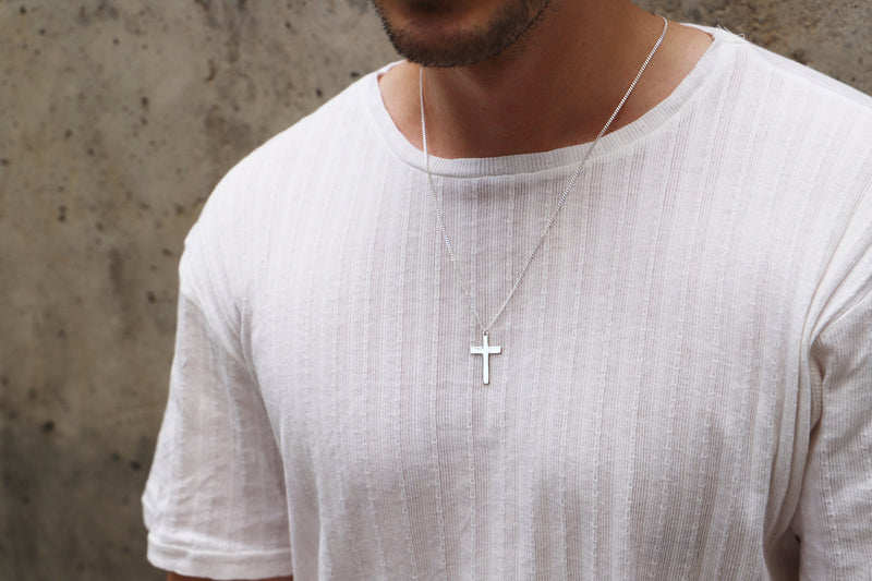 Pendant Cross Necklace Men with Curb Chain • Sterling Silver Cross Jewelry • Boyfriend Gift, Groomsmen Gift • Best Man Gift • Birthday Gifts