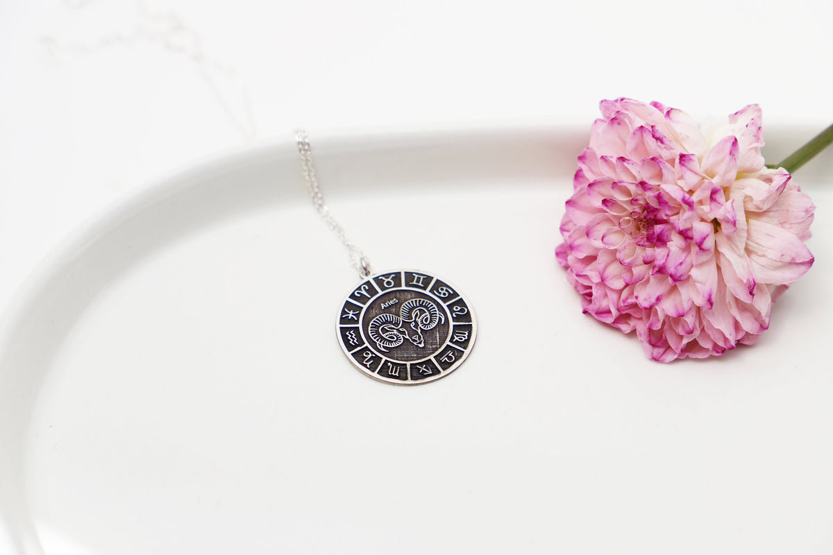 Silver Horoscope Coin Necklace, Custom Zodiac Medallion Pendant Necklace • Cancer, Leo, Gemini, Taurus, Libra Necklace • Birthday Gifts