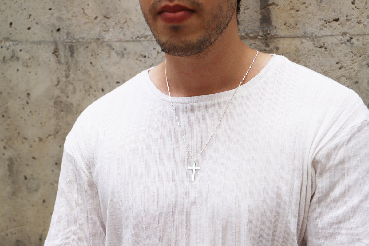 Pendant Cross Necklace Men with Curb Chain • Sterling Silver Cross Jewelry • Boyfriend Gift, Groomsmen Gift • Best Man Gift • Birthday Gifts