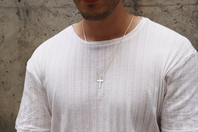 Pendant Cross Necklace Men with Curb Chain • Sterling Silver Cross Jewelry • Boyfriend Gift, Groomsmen Gift • Best Man Gift • Birthday Gifts